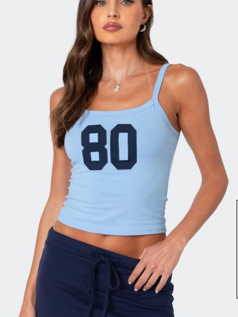 Edikted Light Blue Tank Top with Navy '80' Applique